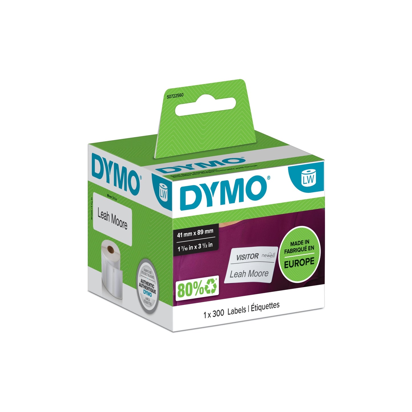 DYMO - LW -Etiquetas para tarjetas de identifi cación de tamaño pequeño - 41 x 89 mm - S0722560