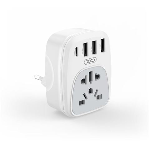 XO Adaptador de Enchufe Internacional - Potencia 2500W - USBx3 + USB-C - Color Blanco 1 pieza(s)