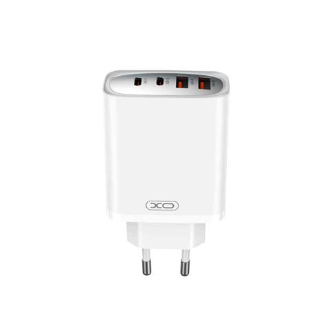 XO Cargador Rapido - USB-A 22.5W - 2 Puertos Tipo C - Multiples Voltajes - Alta Eficiencia - Color Blanco 1 pieza(s)