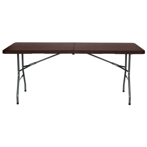 Sungarden Mesa de Resina Plegable Efecto Ratan 180x74x74cm 3.5cm - Color Marron 1 pieza(s)