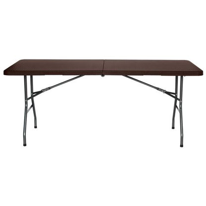 Sungarden Mesa de Resina Plegable Efecto Ratan 180x74x74cm 3.5cm - Color Marron 1 pieza(s)