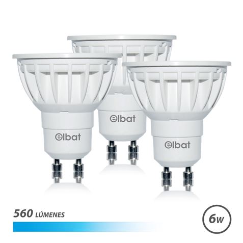 Elbat Pack 3 Bombillas LED Gu10 - 6W - 560Lm - Luz Fria - Color Blanco 1 pieza(s)