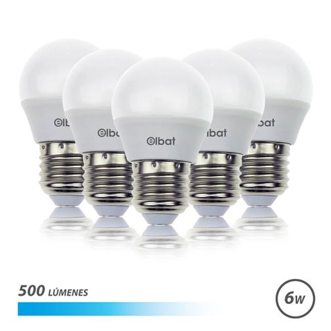 Elbat Pack 5 Bombillas LED G45 - 6W - 500Lm - E27 - Luz Fria - Color Blanco 1 pieza(s)