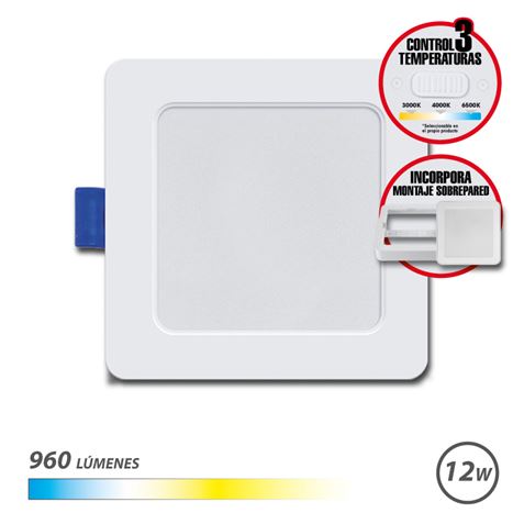 Elbat Downlight Cuadrado 12W - 960Lm - Selector 3 Temperaturas+Sobrepared - Color Blanco 1 pieza(s)