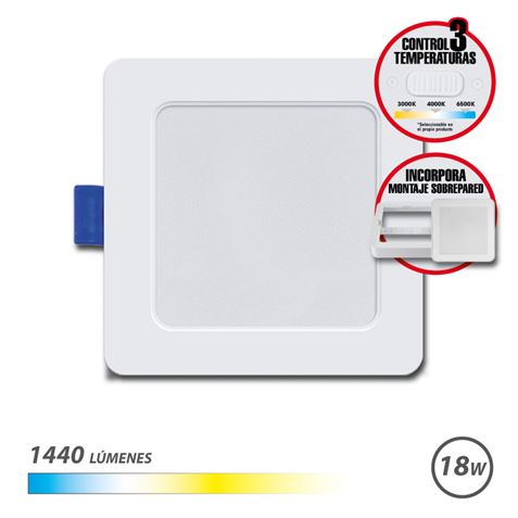 Elbat Downlight Cuadrado 18W - 1440Lm - Selector 3 Temperaturas + Sobrepared - Color Blanco 1 pieza(s)