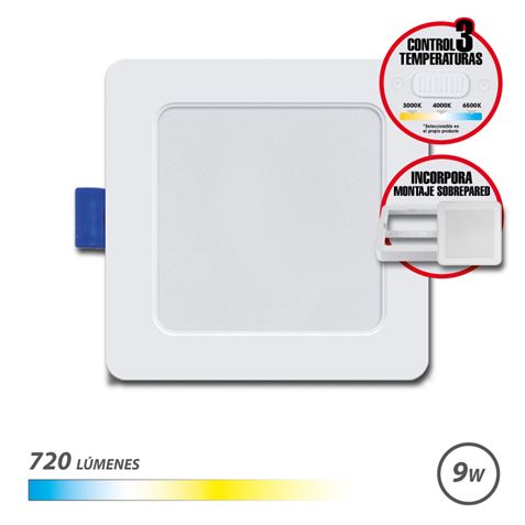 Elbat Downlight Cuadrado 9W - 720Lm - Selector 3 Temperaturas + Sobrepared - Color Blanco 1 pieza(s)