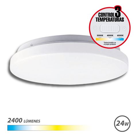 Elbat Aplique LED Techo Redondo 24W - 2400Lm - Selector 3 Temperaturas - Color Blanco 1 pieza(s)