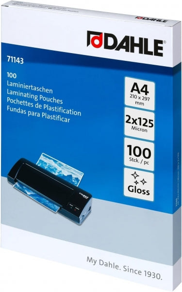 Dahle Pack de 100 Fundas para Plastificar Brillo A4 - 125 Micras - Alta Calidad - Transparente 1 pieza(s)