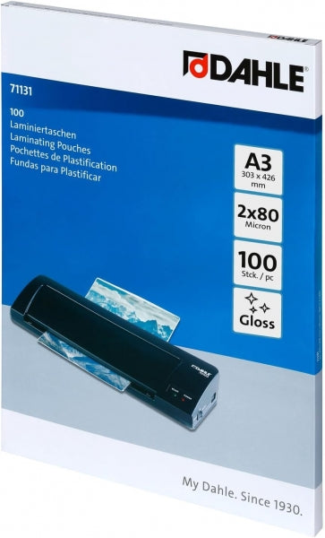 Dahle Pack de 100 Fundas para Plastificar Brillo A3 - 80 Micras - Alta Calidad - Transparente 1 pieza(s)