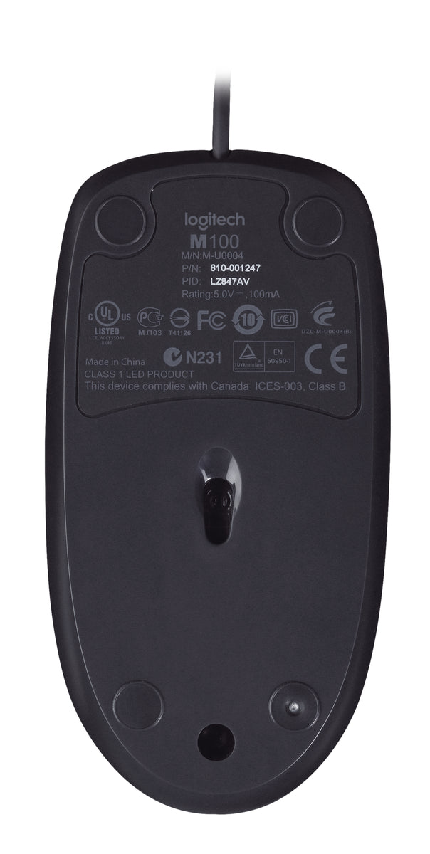 Logitech - M100 ratón Oficina Ambidextro USB tipo A Óptico 1000 DPI