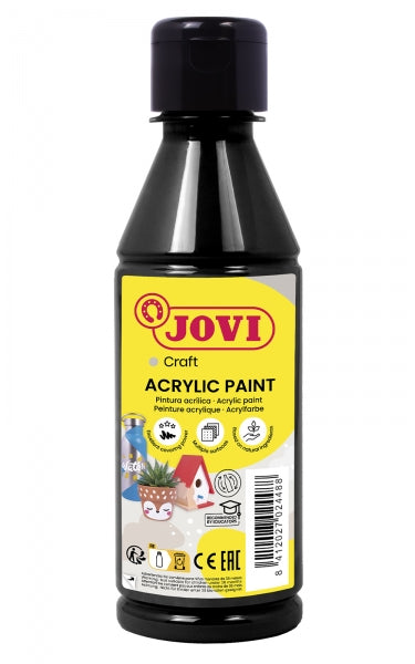 Jovi Jovidecor Acryl Pintura Acrilica Satinada - Alto Poder Cubriente - Facil Aplicacion - Resistente al Agua y Jabon - Color Negro 1 pieza(s)