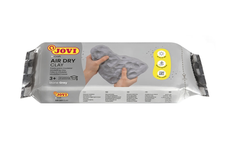 Jovi Air Dry Pastilla Pasta Modelar Endurecible al Aire - Tacto Fresco - Facil de Moldear - Cubre Multiples Superficies - Secado en 24 Horas - Acabado Fino y Suave - Color Gris 1 pieza(s)