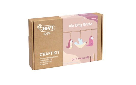 Jovi Diy Kit de Manualidades para Hacer Pajaros - Pasta Endurecible Air Dry - 500g Airdry - Rodillo de Madera - Herramientas de Modelaje - Pintura Gouache - Pinceles - Libreta - Cuerdas de Lino - Color Varios 1 pieza(s)