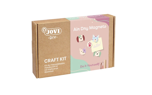 Jovi Diy Kit de Manualidades para Hacer Imanes con Pasta Endurecible Air Dry - Instrucciones Paso a Paso - Enlace a Video Tutorial - Incluye Herramientas de Modelaje - Pinturas Gouache - 9 Imanes - Color Varios 1 pieza(s)