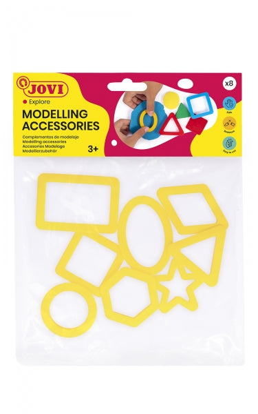 Jovi Bolsa Colgable con 8 Moldes de Corte Figuras Geometricas - Moldes de Plastico para Plastilina - Facil de Usar - Duraderos - Diseño Educativo - Color Amarillo 1 pieza(s)