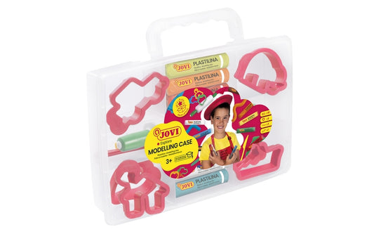 Jovi Modelling Case Pack de 10 Pastillas de Plastilina 15 Gr + 6 Moldes + 3 Modeladores. 100% Vegetal - No Se Seca - sin Gluten - Facil de Moldear - Color Rosa 1 pieza(s)