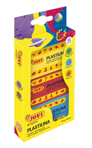 Jovi Estuche de 3 Pastillas de Plastilina 50gr - No Se Seca - sin Gluten - Facil de Moldear - Libre de Alergenos - No Toxica - Color Surtido 1 pieza(s)