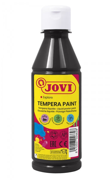 Jovi Tempera Paint Tempera Liquida - Base Agua - Lista para Usar - Alto Poder Cubriente - Secado Rapido - Excelente Fluidez - Adherencia en Multiples Superficies - Color Negro 1 pieza(s)