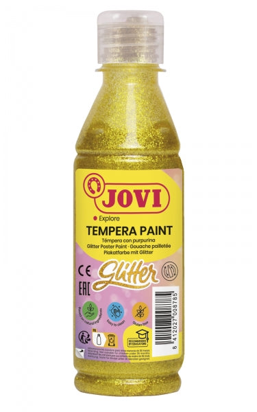 Jovi Glitter Tempera Botella de 250ml - Base Agua - Lista para Usar - Particulas de Purpurina - Excelente Rendimiento - Secado Rapido - Fluidez Optima - Color Oro 1 pieza(s)