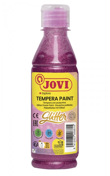 Jovi Glitter Tempera Botella de 250ml - Base Agua - Lista para Usar - con Purpurina - Excelente Rendimiento - Secado Rapido - Fluidez Optima - Color Rosa 1 pieza(s)