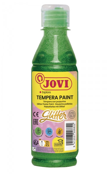 Jovi Glitter Tempera Botella de 250ml - Base Agua - Lista para Usar - con Purpurina - Excelente Rendimiento - Secado Rapido - Fluidez Optima - Color Verde 1 pieza(s)