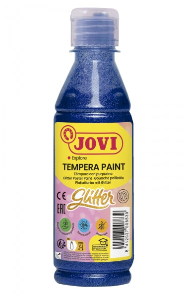 Jovi Glitter Tempera Botella de 250ml - Base Agua - Lista para Usar - con Purpurina - Excelente Rendimiento - Secado Rapido - Fluidez Optima - Color Azul 1 pieza(s)