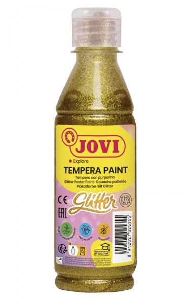 Jovi Glitter Tempera - Tempera Liquida Base Agua - Particulas de Purpurina - Excelente Rendimiento - Secado Rapido - Fluidez Optima - Adherencia en Multiples Superficies - Color Oro 1 pieza(s)