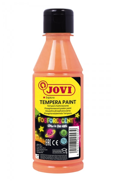 Jovi Tempera Paint Tempera Liquida Fosforescente - Brilla en la Oscuridad - Secado Rapido - Excelente Adherencia - Lista para Usar - Color Naranja 1 pieza(s)