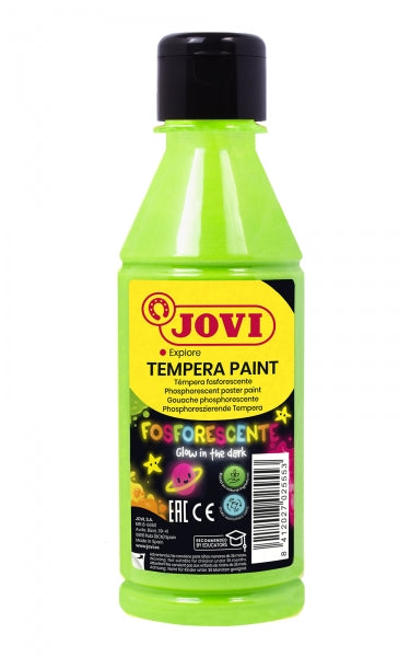 Jovi Tempera Paint Tempera Liquida Fosforescente - Brilla en la Oscuridad - Secado Rapido - Excelente Adherencia - Lista para Usar - Color Verde 1 pieza(s)