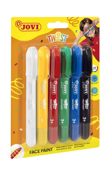 Jovi Twist Pack de 6 Stick Pintura de Cara - Base Agua - Gran Cobertura - Seca Rapido - Facil de Retirar - Hipoalergenico - Colores Surtidos 1 pieza(s)