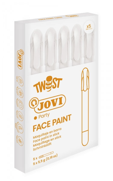 Jovi Twist Stick de Pintura de Cara - Hipoalergenico - Base Agua - Facil Aplicacion - Gran Cobertura - Secado Rapido - Facil de Retirar - Libre de Parabenos y Alergenos - Color Blanco 5 pieza(s)