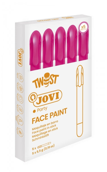 Jovi Twist Stick de Pintura de Cara - Hipoalergenico - Base Agua - Facil Aplicacion - Gran Cobertura - Seca Rapido - Facil de Retirar - sin Parabenos - Color Rosa 5 pieza(s)