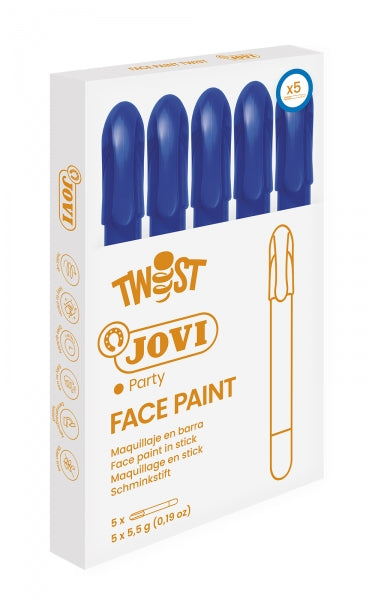 Jovi Twist Stick de Pintura de Cara - Hipoalergenico - Base Agua - Facil Aplicacion - Gran Cubricion - Seca Rapido - Facil de Retirar - sin Parabenos - Color Azul 5 pieza(s)