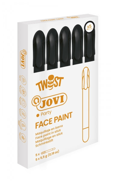 Jovi Twist Stick de Pintura de Cara - Hipoalergenico - Base Agua - Facil de Aplicar y Retirar - Gran Cubricion - Seca Rapido - sin Parabenos - Seguro para Todo Tipo de Pieles - Color Negro 5 pieza(s)