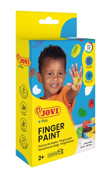 Jovi Finger Paint Estuche de 6 Botes Pintura de Dedos - Colores Mezclables - Textura Gelatinosa - Lavable - sin Gluten - No Toxico - Color Surtido 1 pieza(s)