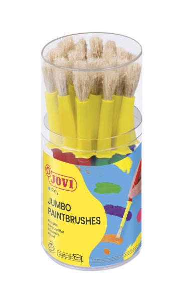 Jovi Jumbo Paint Brushes Bote 20 Pinceles Medianos Pelo Cerda - Gruesos de Pelo Natural - Mango de Plastico - No Gotean - Limpieza Facil - Sistema de Corona Antirrodamiento - Color Varios 1 pieza(s)