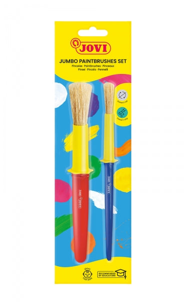 Jovi Jumbo Paint Brushes Pack 1 Pincel Mediano + 1 Pincel Grueso - Pelo Natural - Mango de Plastico - No Gotean - Facil Limpieza - Sistema de Corona Anti-Rodamiento - Color Varios 1 pieza(s)