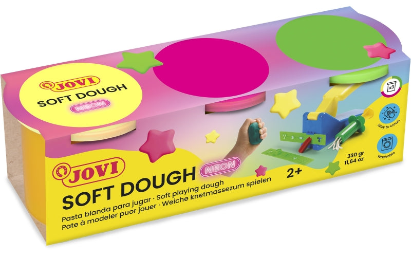 Jovi Soft Dough Blandiver Estuche de 3 Botes Colores Neon - Blanda y Flexible - Facil de Amasar y Moldear - Ideal para Iniciacion al Modelaje - Color Surtido 1 pieza(s)