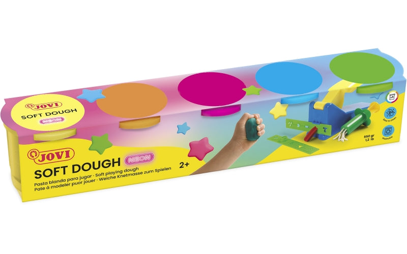 Jovi Soft Dough Estuche de 5 Botes Colores Neon - Blanda y Flexible - Facil de Amasar y Moldear - Ideal para Iniciacion al Modelaje - Fomenta Creatividad y Motricidad Fina - Color Surtido 1 pieza(s)