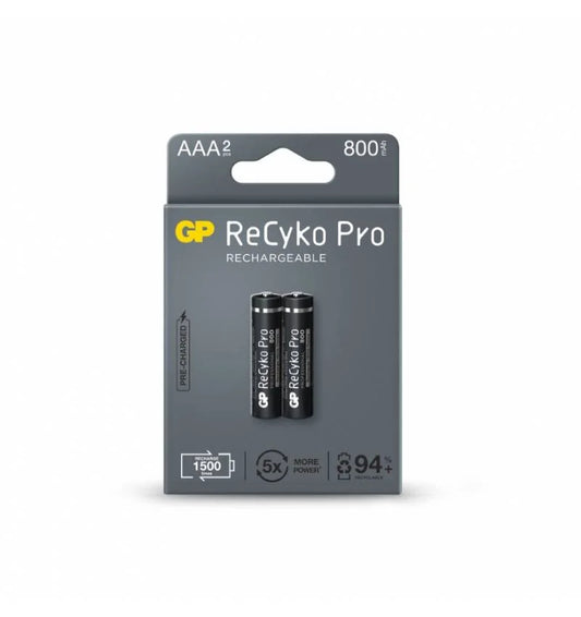 GP ReCyko Pro Pack de 2 Pilas Recargables 800mAh AAA 1.2V - Precargadas - Ciclo de Vida: Hasta 1.500 Veces 1 pieza(s)