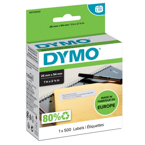 Dymo LabelWriter 11352 Etiquetas Originales Multiusos Autoadhesivas - 25x54mm - 500 Unidades - S0722520 Tintasmurcia.com