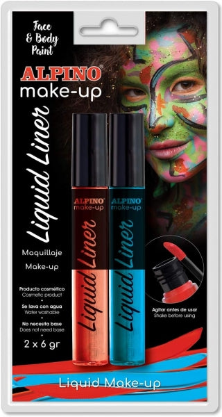 Alpino Make-up Liquid Liner Pack con 2 Botes de Maquillaje Liquido con Aplicador - Se Lava con Agua - Testado Dermatologicamente - Colores Azul y Rojo 1 pieza(s)