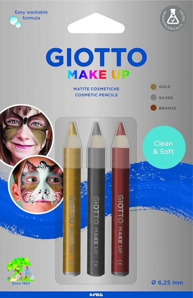 Giotto Make Up Metallic Pack con 3 Lapices Cosmeticos - Se Lava con Agua - Dermatologicamente Testado - Colores Metalicos Surtidos 1 pieza(s)