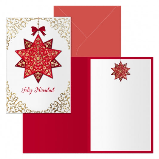 Dohe Golden Star Pack de 6 Tarjetas de Felicitacion Navideña con Sobre - Tamaño Cerrada 11.5x17cm, Abierta 23x17cm - Papel Offset - Impresas a todo Color 1 pieza(s)