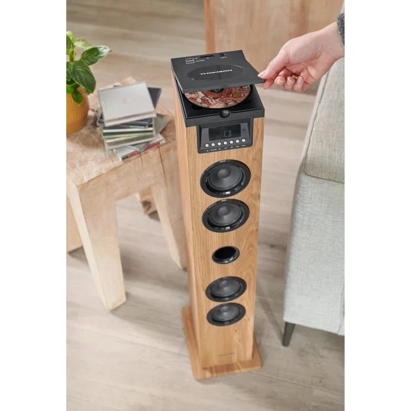 Thomson Cosy DS122CD Torre de Sonido 60W Bluetooth 5.0 - Reproductor de CD - Entrada AUX 3,5mm, USB y Lector de Tarjetas SD/MMC - Mando a Distancia - Color Madera/Negro 1 pieza(s)