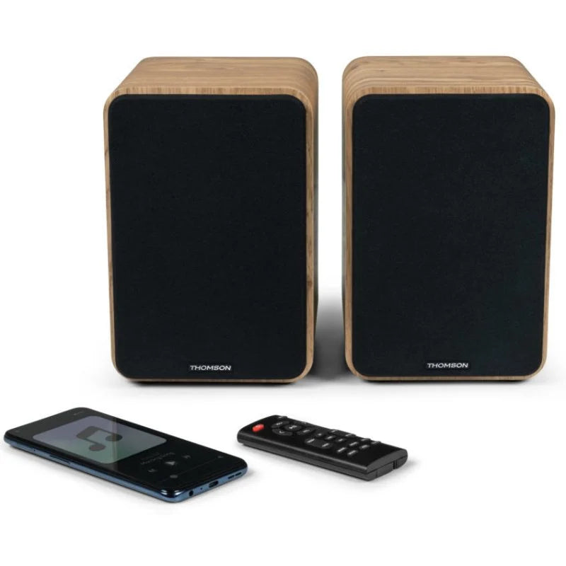 Thomson WS602DUO Altavoces 100W Bluetooth 5.0 - Entrada RCA, Optica - Mando a Distancia - Color Madera 1 pieza(s)