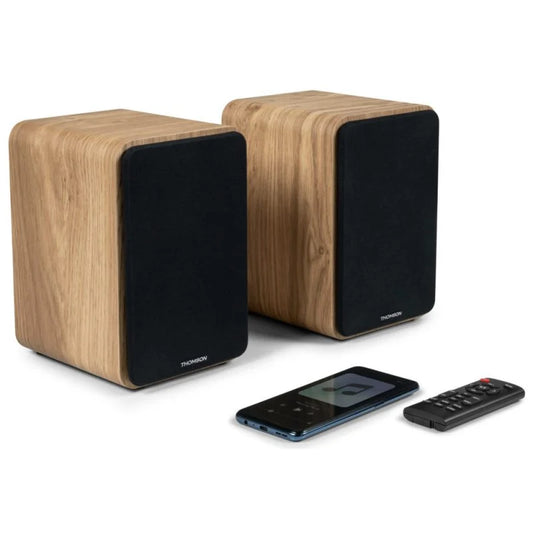 Thomson WS602DUO Altavoces 100W Bluetooth 5.0 - Entrada RCA, Optica - Mando a Distancia - Color Madera 1 pieza(s)