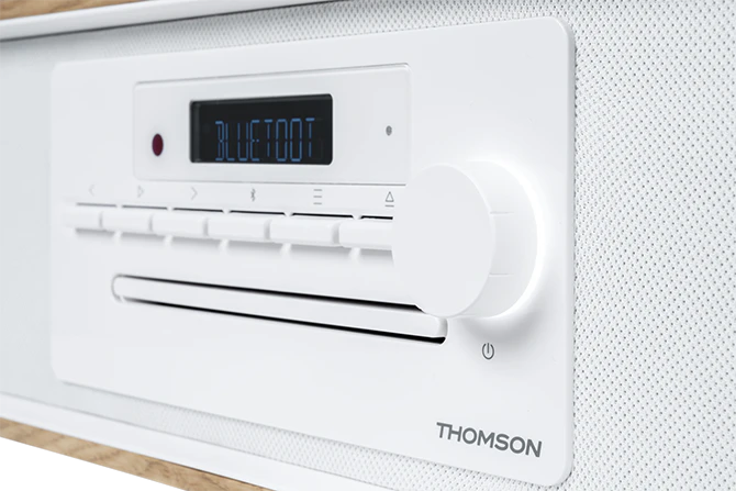 Thomson MIC300IBT Micro Cadena 60W Bluetooth 5.0 - Reproductor de CD, Radio FM, Reproductor USB (MP3) - Funcion de Carga Inalmbrica - Mando a Distancia - Color Madera/Blanco 1 pieza(s)