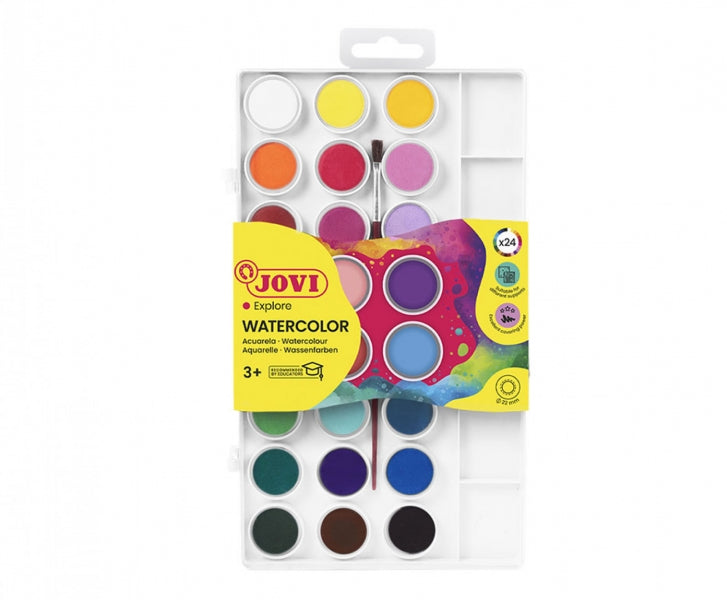 Jovi Pack de 24 Acuarelas en Pastilla + Pincel - Brillantes - Facilmente Mezclables - Colores Surtidos 1 pieza(s)