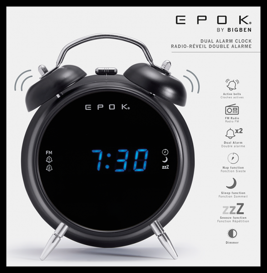 Bigben Epok Despertador Radiofonico Retro - Radio FM con Pantalla LED - Despertador por Radio o Zumbador - Funciones de Siesta y Repeticion - Color Negro 1 pieza(s)